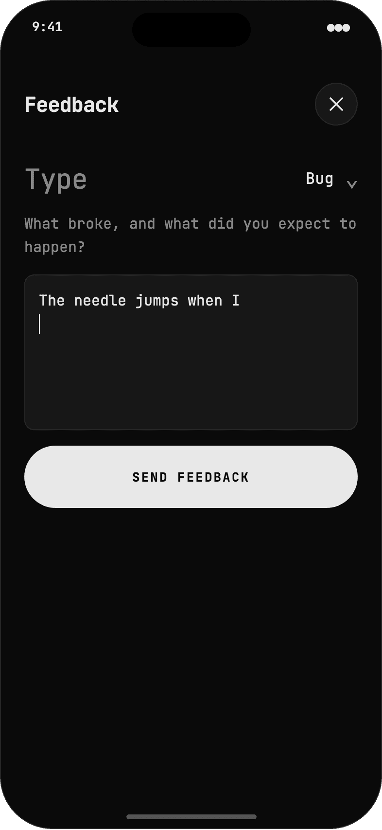 Afoot Feedback screen