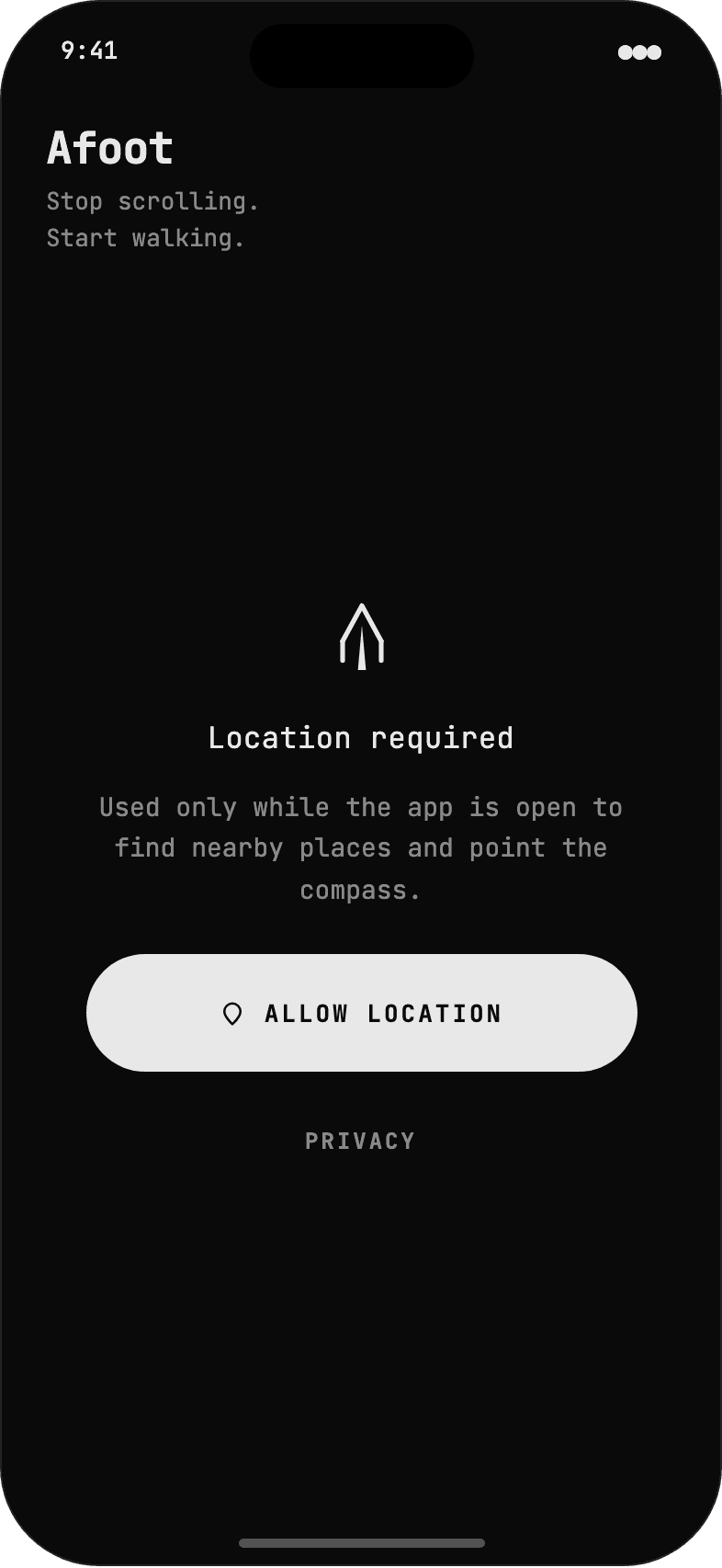 Afoot Permission screen