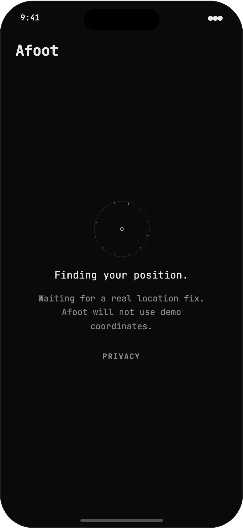 Afoot Locating screen