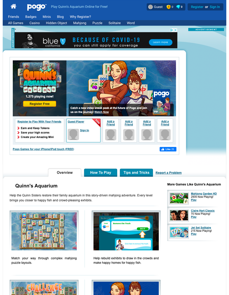 Pogo game detail page before the redesign
