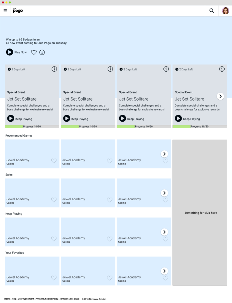 The Pogo home page after the redesign