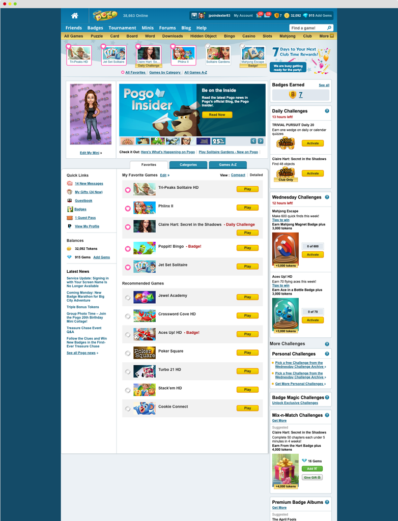 The Pogo home page before the redesign
