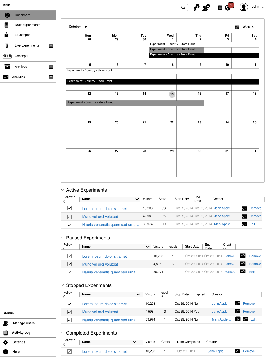 Calendar dashboard